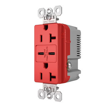 Pass And Seymour 20A 125V Tamper-Resistant Receptacle And 2 USBC Fast Charge Red (TR20USBCC6RED)