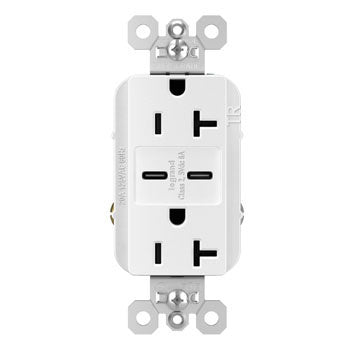 Pass And Seymour 20A 125V Tamper-Resistant Receptacle And 2 USBC Fast Charge White (TR20USBCC6W)