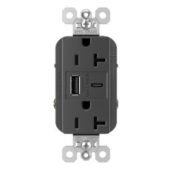 Pass And Seymour 20A 125V Tamper-Resistant Receptacle And USBA And USBC Fast Charge Black (TR20USBAC6BK)