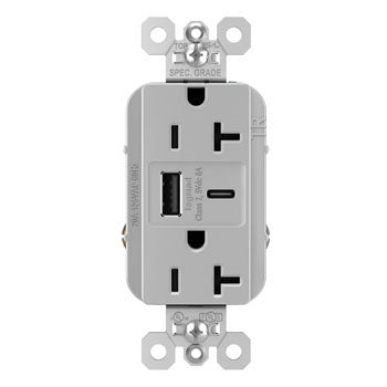 Pass And Seymour 20A 125V Tamper-Resistant Receptacle And USBA And USBC Fast Charge Gray (TR20USBAC6GRY)