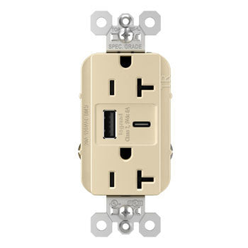 Pass And Seymour 20A 125V Tamper-Resistant Receptacle And USBA And USBC Fast Charge Ivory (TR20USBAC6I)