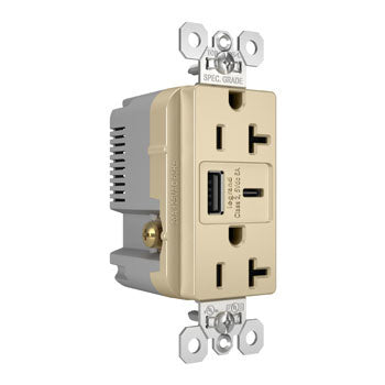 Pass And Seymour 20A 125V Tamper-Resistant Receptacle And USBA And USBC Fast Charge Ivory (TR20USBAC6I)