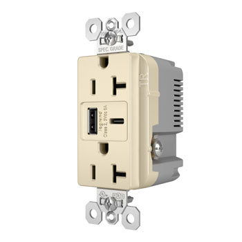 Pass And Seymour 20A 125V Tamper-Resistant Receptacle And USBA And USBC Fast Charge Light Almond (TR20USBAC6LA)