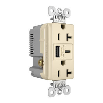 Pass And Seymour 20A 125V Tamper-Resistant Receptacle And USBA And USBC Fast Charge Light Almond (TR20USBAC6LA)