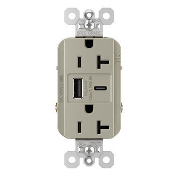 Pass And Seymour 20A 125V Tamper-Resistant Receptacle And USBA And USBC Fast Charge Nickel (TR20USBAC6NI)