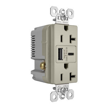 Pass And Seymour 20A 125V Tamper-Resistant Receptacle And USBA And USBC Fast Charge Nickel (TR20USBAC6NI)