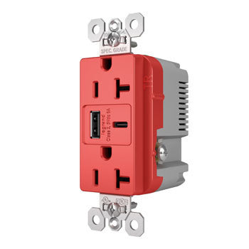 Pass And Seymour 20A 125V Tamper-Resistant Receptacle And USBA And USBC Fast Charge Red (TR20USBAC6RED)