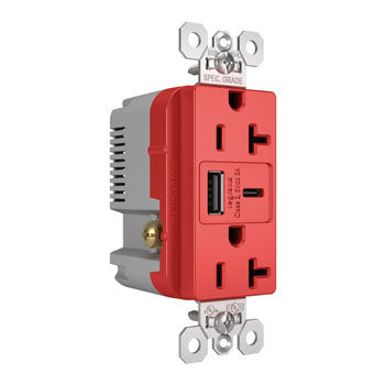 Pass And Seymour 20A 125V Tamper-Resistant Receptacle And USBA And USBC Fast Charge Red (TR20USBAC6RED)