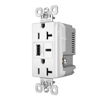 Pass And Seymour 20A 125V Tamper-Resistant Receptacle And USBA And USBC Fast Charge White (TR20USBAC6W)
