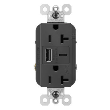 Pass And Seymour 20A 125V Weather-Resistant Tamper-Resistant Receptacle And USBA And USBC Fast Charge Black (WRTR20USBAC6BK)