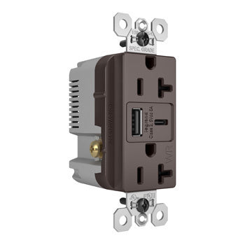 Pass And Seymour 20A 125V Weather-Resistant Tamper-Resistant Receptacle And USBA And USBC Fast Charge Brown (WRTR20USBAC6)
