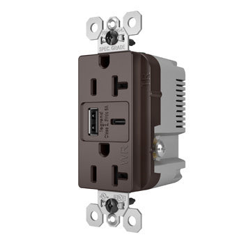 Pass And Seymour 20A 125V Weather-Resistant Tamper-Resistant Receptacle And USBA And USBC Fast Charge Brown (WRTR20USBAC6)
