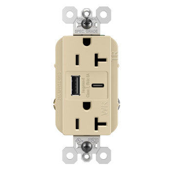 Pass And Seymour 20A 125V Weather-Resistant Tamper-Resistant Receptacle And USBA And USBC Fast Charge Ivory (WRTR20USBAC6I)