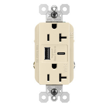 Pass And Seymour 20A 125V Weather-Resistant Tamper-Resistant Receptacle And USBA And USBC Fast Charge Light Almond (WRTR20USBAC6LA)