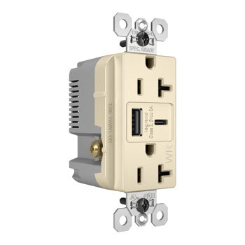Pass And Seymour 20A 125V Weather-Resistant Tamper-Resistant Receptacle And USBA And USBC Fast Charge Light Almond (WRTR20USBAC6LA)