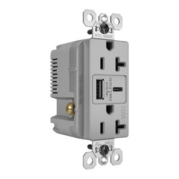 Pass And Seymour 20A 125V Weather-Resistant Tamper-Resistant Receptacle And USBA And USBC Fast Charge Gray (WRTR20USBAC6GRY)