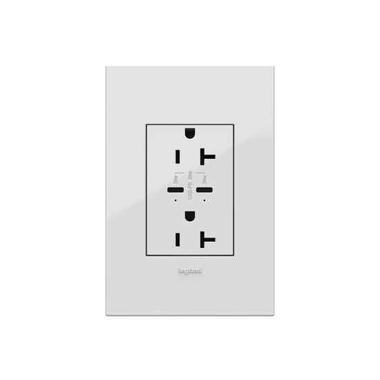 Pass And Seymour 3M 6A 30W USB-Power Delivery C/C 20A Receptacle White (ARTRUSB20PD30W4)
