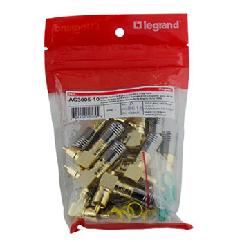 Pass And Seymour Compression Gold RG6U-Q Right Angle RCA Plug 10 Pack (AC300510)