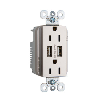 Pass And Seymour Duplex Receptacle 15A Tamper-Resistant Spec With 3.1A USB Charge (TR5262USBNI)