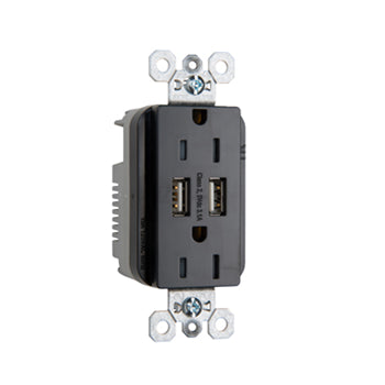 Pass And Seymour Duplex Receptacle 15A Tamper-Resistant Spec With 3.1A USB Charge Black (TR5262USBBK)