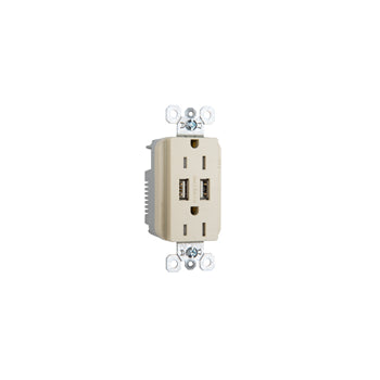 Pass And Seymour Duplex Receptacle 15A Tamper-Resistant Spec With 3.1A USB Charge Ivory (TR5262USBI)