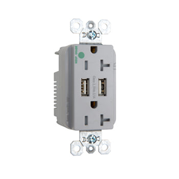 Pass And Seymour Duplex Receptacle 20A Tamper-Resistant Hospital Grade With 3.1 USB Charge Gray (TR8300HUSBGRY)