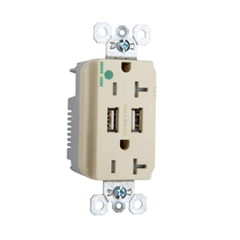 Pass And Seymour Duplex Receptacle 20A Tamper-Resistant Hospital Grade With 3.1 USB Charge Ivory (TR8300HUSBI)