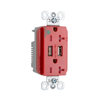 Pass And Seymour Duplex Receptacle 20A Tamper-Resistant Hospital Grade With 3.1 USB Charge Red (TR8300HUSBRED)