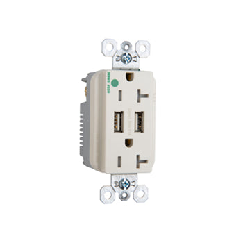 Pass And Seymour Duplex Receptacle 20A Tamper-Resistant Hospital Grade With 3.1A USB Charge Light Almond (TR8300HUSBLA)