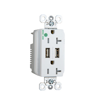 Pass And Seymour Duplex Receptacle 20A Tamper-Resistant Hospital Grade With 3.1A USB Charge White (TR8300HUSBW)