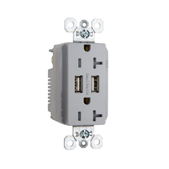 Pass And Seymour Duplex Receptacle 20A Tamper-Resistant Spec With 3.1A USB Charge Gray (TR5362USBGRY)