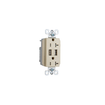 Pass And Seymour Duplex Receptacle 20A Tamper-Resistant Spec With 3.1A USB Charge Ivory (TR5362USBI)
