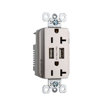 Pass And Seymour Duplex Receptacle 20A Tamper-Resistant Spec With 3.1A USB Charge Nickel (TR5362USBNI)