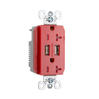 Pass And Seymour Duplex Receptacle 20A Tamper-Resistant Spec With 3.1A USB Charge Red (TR5362USBRED)