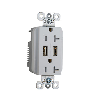 Pass And Seymour Duplex Receptacle 20A Tamper-Resistant Spec With 3.1A USB Charge White (TR5362USBW)