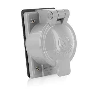 Leviton 1-Gang 2.15 Inch Diameter Cover Plate For 50A Single Receptacles Cast Aluminum Weather-Resistant FS Box Mount Vertical Self Closing Lid Gray (7770)