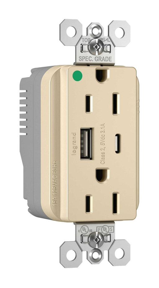 Pass And Seymour PlugTail 15A Hospital Grade Hybrid AC USB Duplex Ivory (PTTR15HACUSBI)