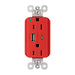Pass and Seymour Plugtail 15A Hospital Grade Hybrid AC USB Duplex Red  (PTTR15HACUSBRED)