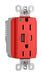 Pass and Seymour Plugtail 15A Hospital Grade Hybrid AC USB Duplex Red  (PTTR15HACUSBRED)