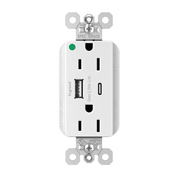 Pass And Seymour PlugTail 15A Hospital Grade Hybrid AC USB Duplex White (PTTR15HACUSBW)