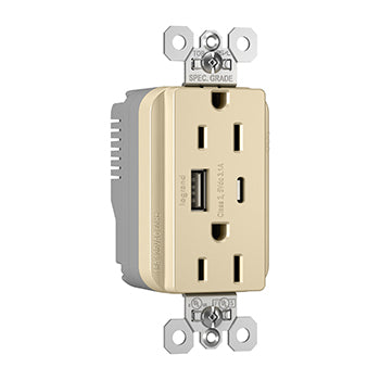 Pass And Seymour PlugTail 15A Hybrid AC USB Duplex Ivory (PTTR15ACUSBI)