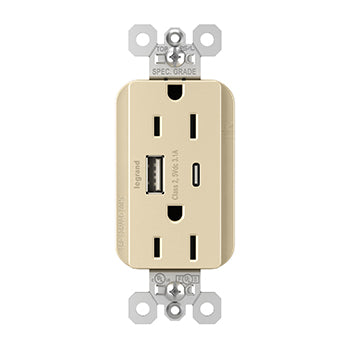 Pass And Seymour PlugTail 15A Hybrid AC USB Duplex Ivory (PTTR15ACUSBI)