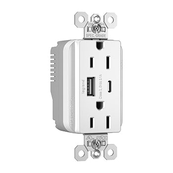 Pass And Seymour PlugTail 15A Hybrid AC USB Duplex White (PTTR15ACUSBW)