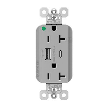 Pass and Seymour Plugtail 20A Hospital Grade Hybrid AC USB Duplex Gray  (PTTR20HACUSBGRY)