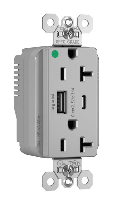 Pass and Seymour Plugtail 20A Hospital Grade Hybrid AC USB Duplex Gray  (PTTR20HACUSBGRY)