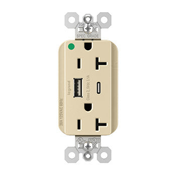 Pass And Seymour PlugTail 20A Hospital Grade Hybrid AC USB Duplex Ivory (PTTR20HACUSBI)