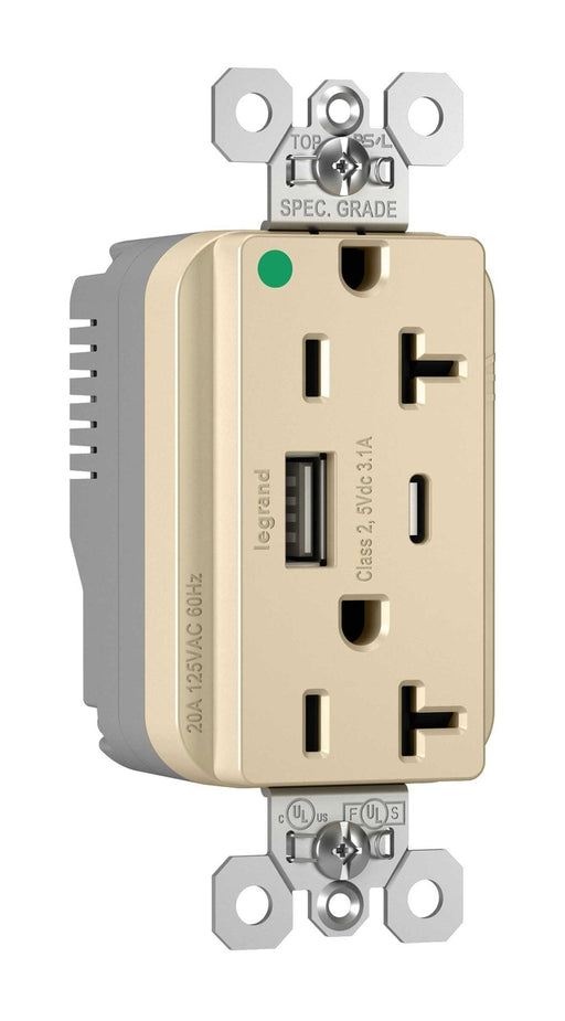 Pass And Seymour PlugTail 20A Hospital Grade Hybrid AC USB Duplex Ivory (PTTR20HACUSBI)