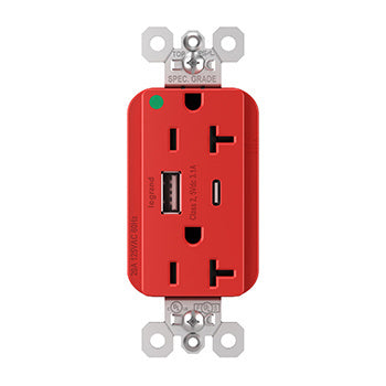 Pass and Seymour Plugtail 20A Hospital Grade Hybrid AC USB Duplex Red  (PTTR20HACUSBRED)