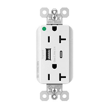 Pass And Seymour PlugTail 20A Hospital Grade Hybrid AC USB Duplex White (PTTR20HACUSBW)