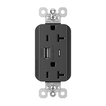 Pass And Seymour PlugTail 20A Hybrid AC USB Duplex Black (PTTR20ACUSBBK)